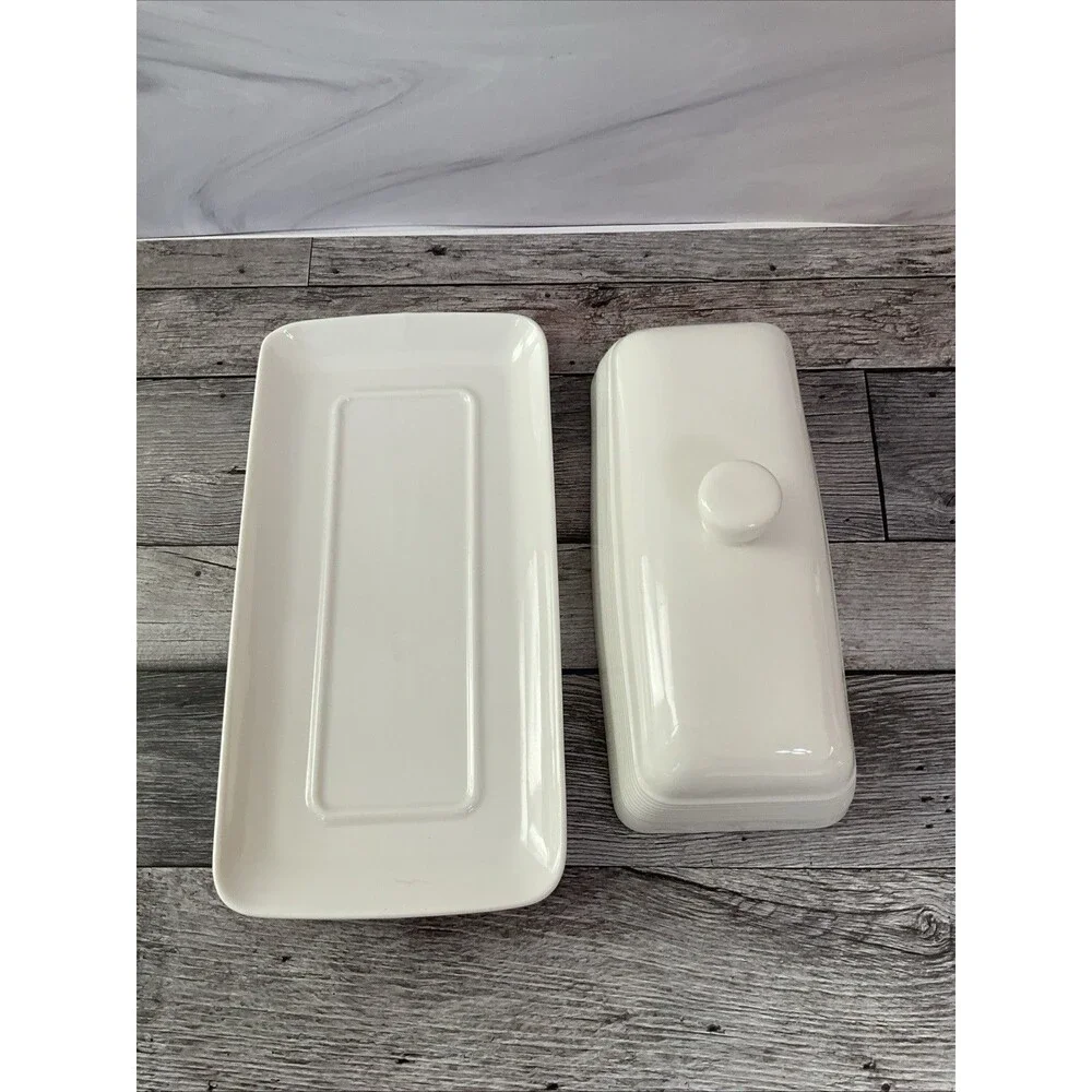 Maison Neuve Ceramic White Butter Dish w/Lid 8 3/8